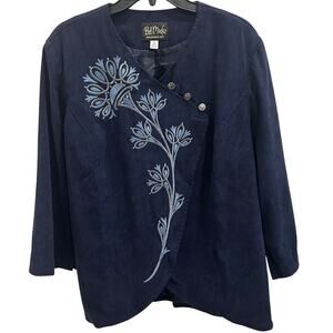 Vintage Bob‎ Mackie Wearable Art Navy Embroidered Asymmetrical Button Jacket 1X